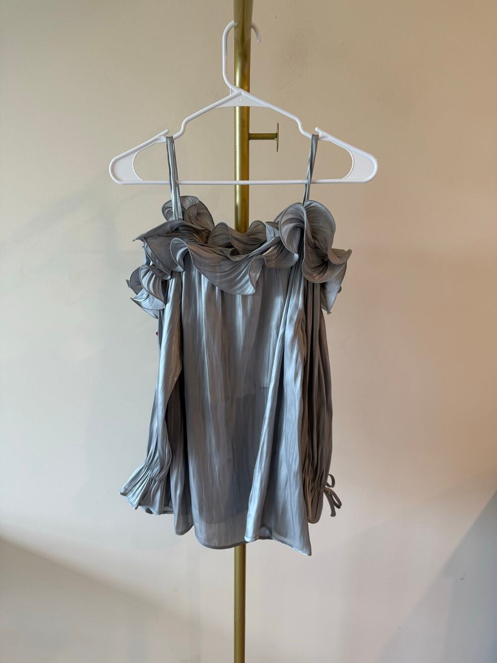 Cato Mini Dress Women 14/16W Gray Polyester Ruffled Detailed Wide Strap Pullover